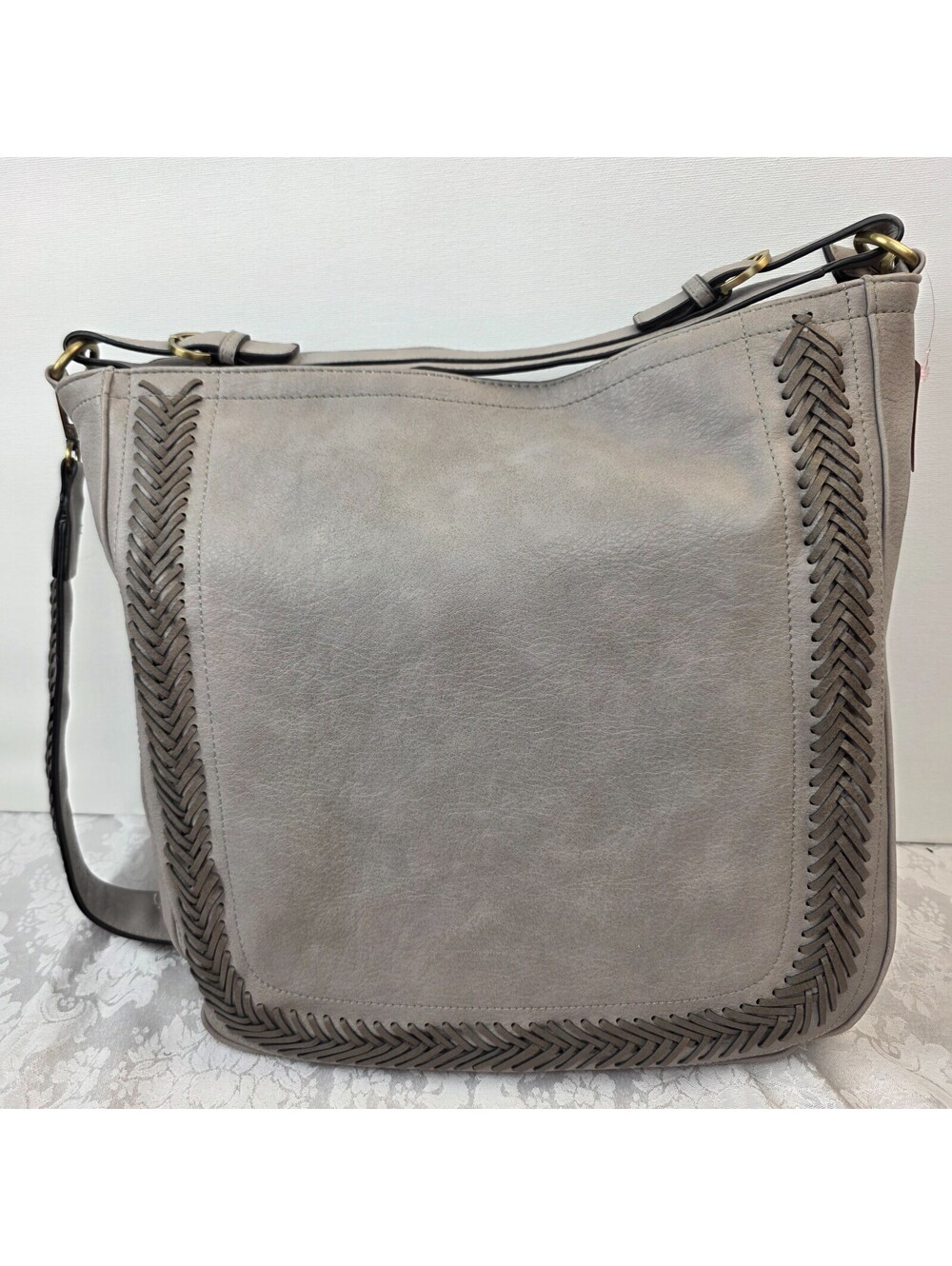 Jen & Co Aris Whipstitch Hobo Crossbody Gray Bag Large Vegan Leather